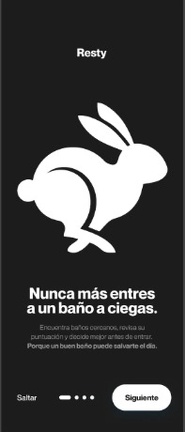 Pantalla de bienvenida de Resty: nunca más entres a un baño a ciegas