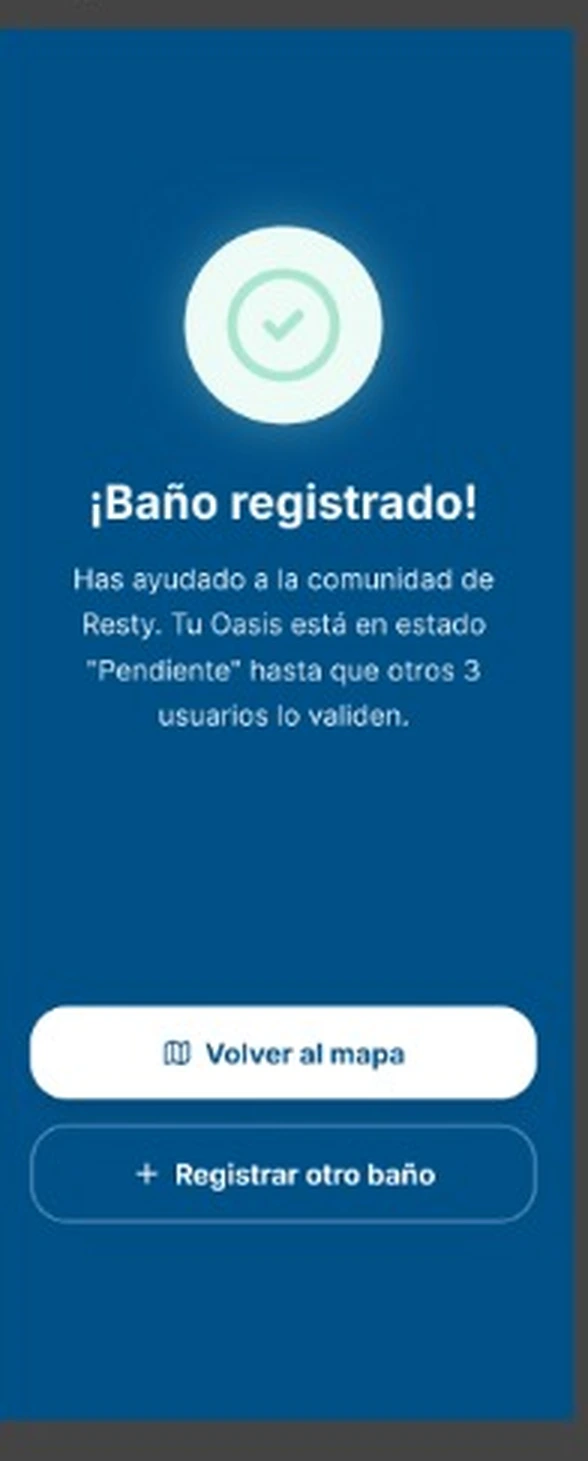 Confirmación de baño registrado en la comunidad de Resty